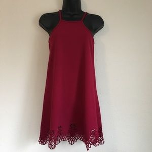 High Neck Scalloped Hem Mini Shift Dress